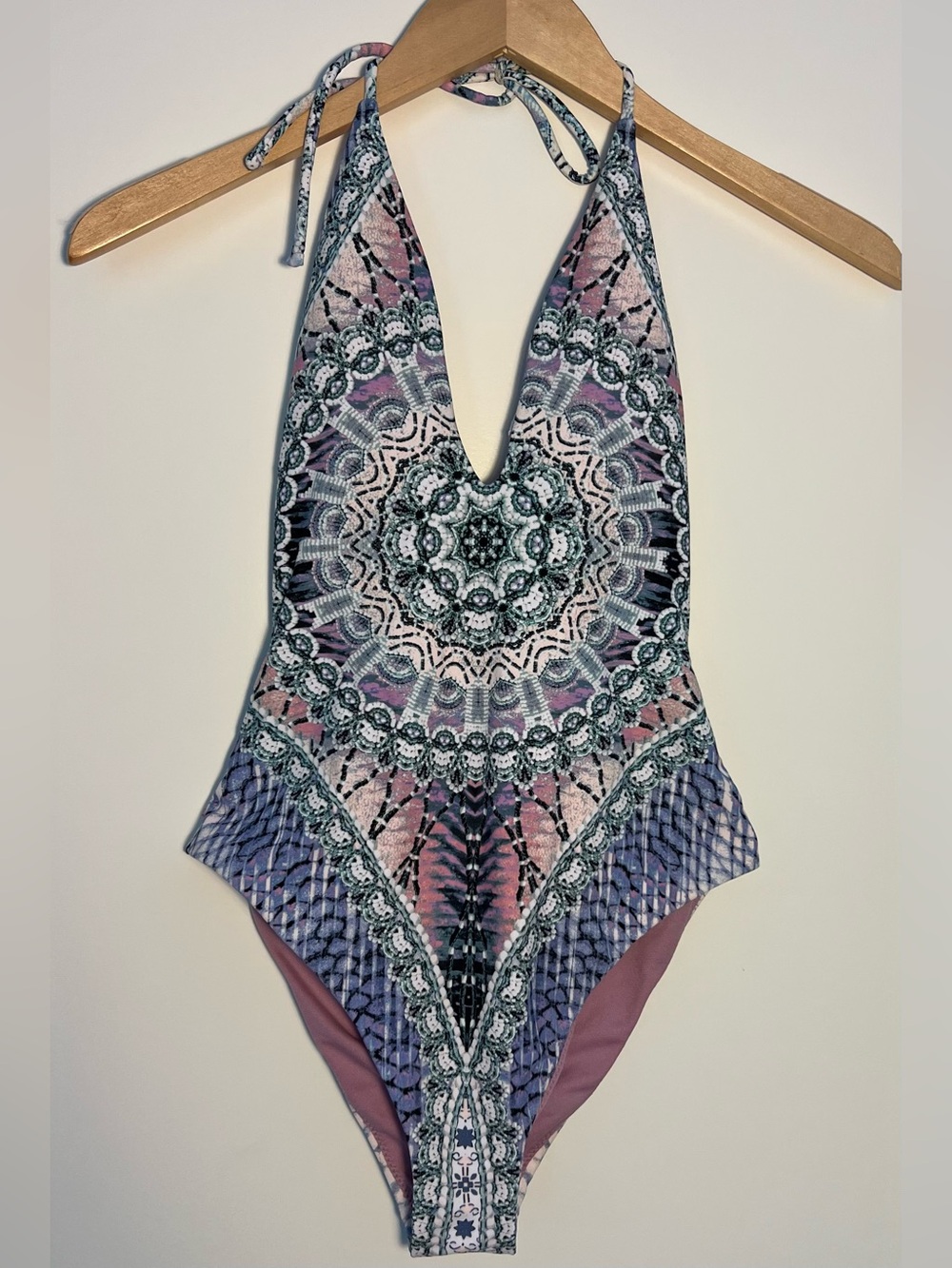 Raisins Halter One-Piece in Purple and Pink Mandala Print